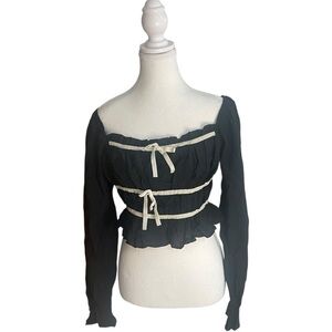 Thirty/Thirty Milkmaid Babydoll Blouse Crop Top Black